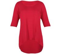 Purple Hanger Curvy Womens Plain 3/4 Three Quarter Sleeve Ladies Round Scoop Neckline Stretch Fishtail Dipped Hemline T-Shirt Top Plus Size Red Size 24 (XXXL)