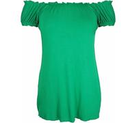 Purple Hanger Ladies New Plain Off Shoulder Boho Womens Elasticated Gathered Long Gypsy Summer Top Jade Size 18