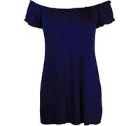 Purple Hanger Ladies New Plain Off Shoulder Boho Womens Elasticated Gathered Long Gypsy Summer Top Navy Size 16
