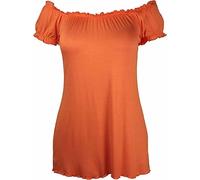 Purple Hanger Ladies New Plain Off Shoulder Boho Womens Elasticated Gathered Long Gypsy Summer Top Orange Size 14