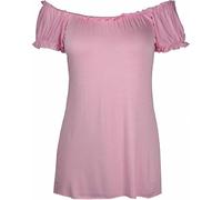 Purple Hanger Ladies New Plain Off Shoulder Boho Womens Elasticated Gathered Long Gypsy Summer Top Pink Size 18