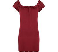 Purple Hanger Ladies New Plain Off Shoulder Boho Womens Elasticated Gathered Long Gypsy Summer Top Wine Size 22 - 24