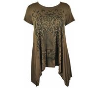 Purple Hanger Ladies Plus Size Uneven Hem Short Sleeve Tiger Face Print Womens Stretch Top Brown Size 22-24