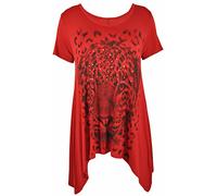 Purple Hanger Ladies Plus Size Uneven Hem Short Sleeve Tiger Face Print Womens Stretch Top Red Size 18