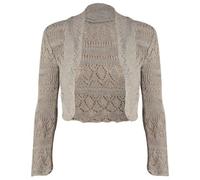 Purple Hanger New Ladies Long Sleeve Crochet Bolero Shrug Top Womens Plain Cropped Knitted Open Cardigan Tops