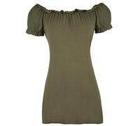 Purple Hanger New Ladies Off Shoulder Gathered T-Shirt Tops Womens Gypsy Boho Ruched Elasticated Stretch Top Plus Size Khaki Size 26 - 28