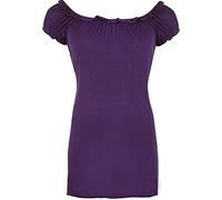 Purple Hanger New Ladies Off Shoulder Gathered T-Shirt Tops Womens Gypsy Boho Ruched Elasticated Stretch Top Plus Size Purple Size 18