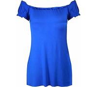 Purple Hanger New Ladies Off Shoulder Gathered T-Shirt Tops Womens Gypsy Boho Ruched Elasticated Stretch Top Plus Size Royal Blue Size 26-28
