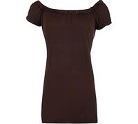 Purple Hanger New Ladies Off Shoulder Gathered T-Shirt Tops Womens Gypsy Boho Ruched Elasticated Stretch Top Plus Size Dark Brown Size 16