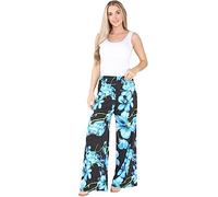 Purple Hanger New Ladies Plus Size Palazzo Trousers Womens Polka Dot Print Plain Baggy Wide Leg Stretch Pants (as8, Numeric, Numeric_20, Numeric_22, Regular, Regular, Big Turquoise Floral)
