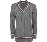 Purple Hanger New Ladies V Neck Cable Knitted Cricket Jumper Womens Stretch Long Sleeve Stripe Top (8-10, Charcoal)
