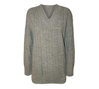 Purple Hanger New Ladies V Neck Cable Knitted Cricket Jumper Womens Stretch Long Sleeve Stripe Top (Plain Grey, Numeric_16)