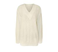 Purple Hanger New Ladies V Neck Cable Knitted Cricket Jumper Womens Stretch Long Sleeve Stripe Top (Plain White, Numeric_12)
