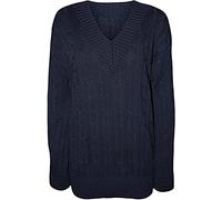 Purple Hanger New Ladies V Neck Cable Knitted Cricket Jumper Womens Stretch Long Sleeve Stripe Top (Plain Navy, Numeric_8)