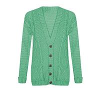 Purple Hanger New Women’s Ladies Everyday Long Sleeve Button Top Ladies Chunky Aran Cable Knit Grandad Cardigan Plus Size 8-26 (UK, Numeric, 16, 18, Regular, Regular, Mint)