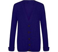Purple Hanger New Women’s Ladies Long Sleeve Button, Front Pocket Chunky Aran Cable Knit Grandad Cardigan, Sweater Plus Size (8-10, Royal Blue)