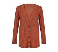 Purple Hanger New Women’s Ladies Long Sleeve Button, Front Pocket Chunky Aran Cable Knit Grandad Cardigan Boyfriend Jumpers, Sweater Plus Size 8-26 (16-18, Rust)