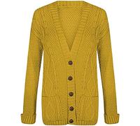 Purple Hanger New Women’s Ladies Long Sleeve Button, Front Pocket Chunky Aran Cable Knit Grandad Cardigan, Sweater Plus Size 8-26 (UK, Numeric, 12, 14, Regular, Regular, Mustard)