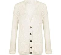 Purple Hanger New Women’s Ladies Long Sleeve Button, Front Pocket Chunky Aran Cable Knit Grandad Cardigan, Sweater Plus Size 8-26 (UK, Numeric, 24, 26, Regular, Regular, Cream)