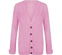 Purple Hanger New Women’s Ladies Long Sleeve Button, Front Pocket Chunky Aran Cable Knit Grandad Cardigan, Sweater Plus Size (24-26, Baby Pink)