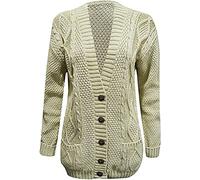 Purple Hanger New Women’s Ladies Long Sleeve Button, Front Pocket Chunky Aran Cable Knit Grandad Cardigan, Sweater Plus Size 8-26 (UK, Numeric, 20, 22, Regular, Regular, Stone)
