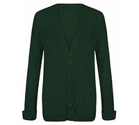 Purple Hanger New Women’s Ladies Long Sleeve Button, Front Pocket Chunky Aran Cable Knit Grandad Cardigan, Sweater Plus Size 8-26 (UK, Numeric, 12, 14, Regular, Regular, Dark Green)