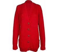 Purple Hanger New Women’s Ladies Long Sleeve Button, Front Pocket Chunky Aran Cable Knit Grandad Cardigan, Sweater Plus Size 8-26 (UK, Numeric, 24, 26, Regular, Regular, Red)