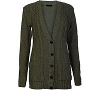 Purple Hanger New Women’s Ladies Long Sleeve Button, Front Pocket Chunky Aran Cable Knit Grandad Cardigan, Sweater Plus Size 8-26 (UK, Numeric, 20, 22, Regular, Regular, Khaki)