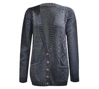 Purple Hanger New Women’s Ladies Long Sleeve Button, Front Pocket Chunky Aran Cable Knit Grandad Cardigan, Sweater Plus Size 8-26 (UK, Numeric, 12, 14, Regular, Regular, Dark Grey)
