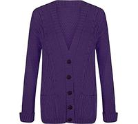 Purple Hanger New Women’s Ladies Long Sleeve Button, Front Pocket Chunky Aran Cable Knit Grandad Cardigan, Sweater Plus Size 8-26 (UK, Numeric, 16, 18, Regular, Regular, Purple)