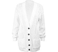 Purple Hanger New Women’s Ladies Long Sleeve Button, Front Pocket Chunky Aran Cable Knit Grandad Cardigan, Sweater Plus Size 8-26 (UK, Numeric, 16, 18, Regular, Regular, White)