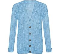 Purple Hanger New Women’s Ladies Long Sleeve Button, Front Pocket Chunky Aran Cable Knit Grandad Cardigan, Sweater Plus Size 8-26 (UK, Numeric, 8, 10, Regular, Regular, Sky Blue)