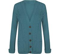 Purple Hanger New Women’s Ladies Long Sleeve Button, Front Pocket Chunky Aran Cable Knit Grandad Cardigan, Sweater Plus Size 8-26 (UK, Numeric, 12, 14, Regular, Regular, Teal)