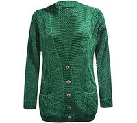 Purple Hanger New Womens Everyday Long Sleeve Button Top Ladies Chunky Aran Cable Knit Grandad Cardigan (12-14 ML, Bottle Green)