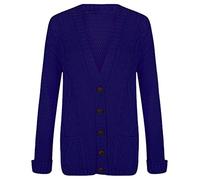 Purple Hanger New Womens Everyday Long Sleeve Button Top Ladies Chunky Aran Cable Knit Grandad Cardigan (18-20, Royal Blue)