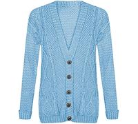Purple Hanger New Womens Everyday Long Sleeve Button Top Ladies Chunky Aran Cable Knit Grandad Cardigan (8-10, Sky Blue)