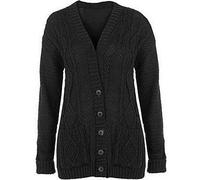 Purple Hanger New Womens Everyday Long Sleeve Button Top Ladies Chunky Aran Cable Knit Grandad Cardigan (16-18 XL, Black)