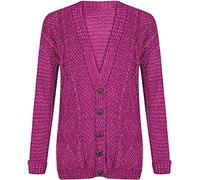 Purple Hanger New Womens Everyday Long Sleeve Button Top Ladies Chunky Aran Cable Knit Grandad Cardigan (8-10, Cerise)