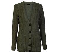 Purple Hanger New Womens Everyday Long Sleeve Button Top Ladies Chunky Aran Cable Knit Grandad Cardigan (8-10, Khaki)