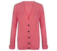 Purple Hanger New Womens Everyday Long Sleeve Button Top Ladies Chunky Aran Cable Knit Grandad Cardigan (20 XXL, Coral)
