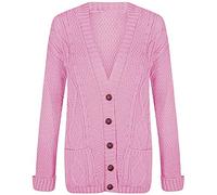 Purple Hanger New Womens Everyday Long Sleeve Button Top Ladies Chunky Aran Cable Knit Grandad Cardigan (18-20, Baby Pink)