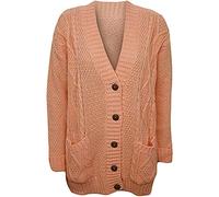 Purple Hanger New Womens Everyday Long Sleeve Button Top Ladies Chunky Aran Cable Knit Grandad Cardigan (20-22, Peach)