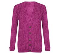 Purple Hanger New Womens Everyday Long Sleeve Button Top Ladies Chunky Aran Cable Knit Grandad Cardigan (18-20, Cerise)