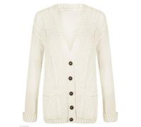 Purple Hanger New Womens Everyday Long Sleeve Button Top Ladies Chunky Aran Cable Knit Grandad Cardigan (UK, Numeric, 18, 20, Regular, Regular, White)