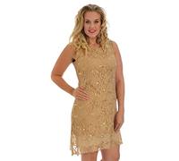 Purple Hanger 'New Womens Floral Lace Sleeveless Scoop Neckline Ladies Layer Lined Sequin Evening Dress Plus Size (16-18, Gold)