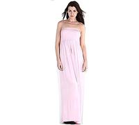 Purple Hanger New Womens Plain Long Strapless Elasticated Shearing Ladies Bandeau Shirred Boob Tube Summer Maxi Dress (8-10, Baby Pink, Numeric_8)