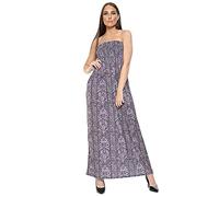 Purple Hanger New Womens Plain Long Strapless Elasticated Shearing Ladies Bandeau Shirred Boob Tube Summer Maxi Dress (16-18, Lilac Paisley)