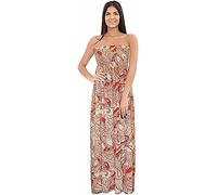 Purple Hanger New Womens Plain Long Strapless Elasticated Shearing Ladies Bandeau Shirred Boob Tube Summer Maxi Dress (12-14, Coral Paisley)