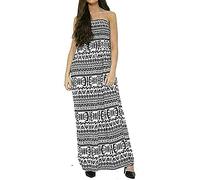 Purple Hanger New Womens Plain Long Strapless Elasticated Shearing Ladies Bandeau Shirred Boob Tube Summer Maxi Dress (8-10, Big Aztec)