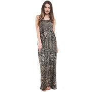 Purple Hanger New Womens Plain Long Strapless Elasticated Shearing Ladies Bandeau Shirred Boob Tube Summer Maxi Dress (16-18, Leopard)